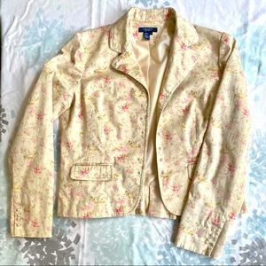 Chaps Floral Blazer Jacket Pearl Buttons